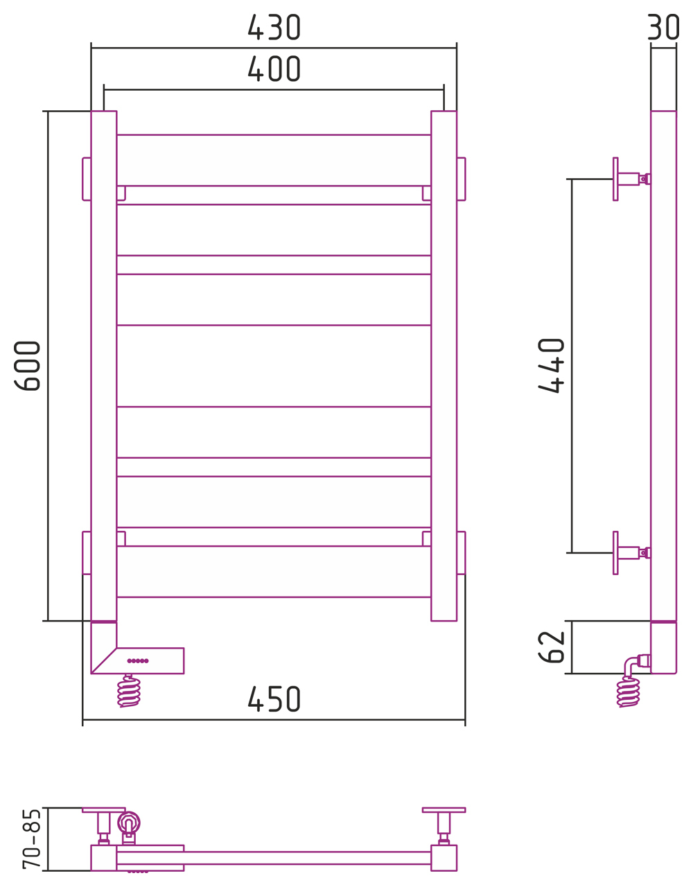 Полотенцесушитель электрический Сунержа Центурион 2.0 600x400