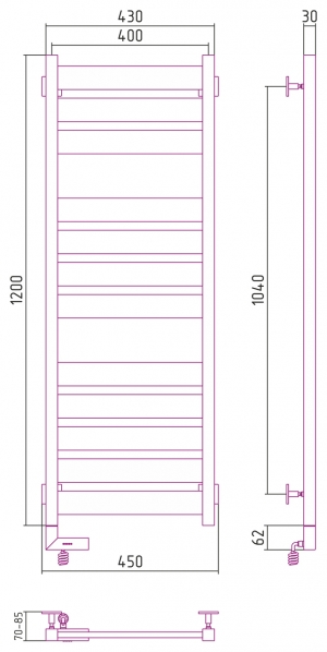 Полотенцесушитель электрический Сунержа Центурион 2.0 1200x400